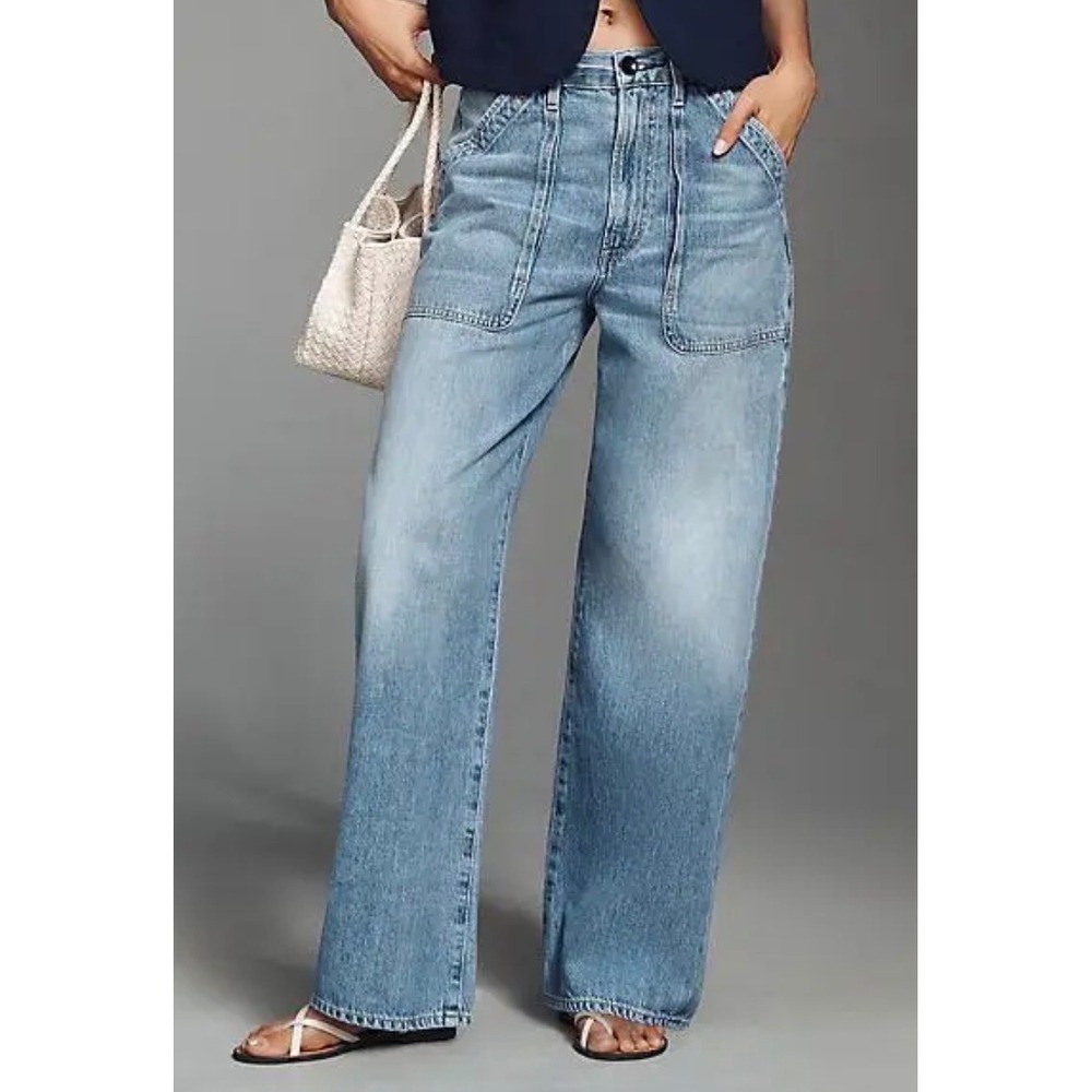 CITIZENS OF HUMANITY Size 32 Ayla Cargo High-Rise Wide-Leg Jeans Light Wash